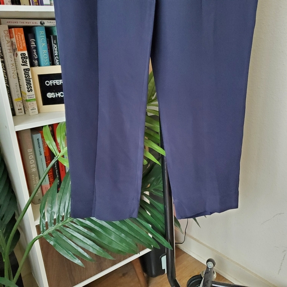 Philip Lim Navy Blue Silk Pleated Flat Front Cropped Pants - Picture 2 of 5